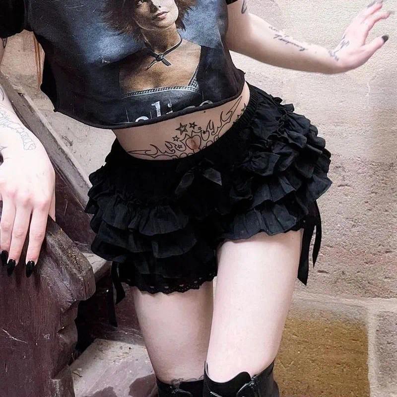 Women's Panties Gothic Lolita Lace Shorts Women Black Aesthetic Cute Sweet Bow Ruffle Bloomers Y2k E-girl Kawaii Frilly