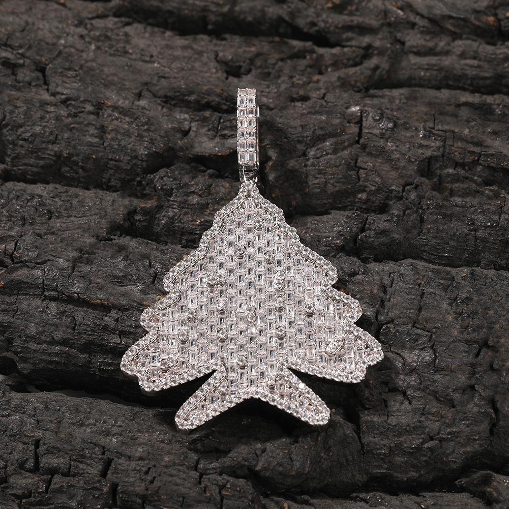 Hip Hop Christmas Tree Pendant Necklace Women Child Gift Full 5A Zircon 18k Real Gold Plated Jewelry