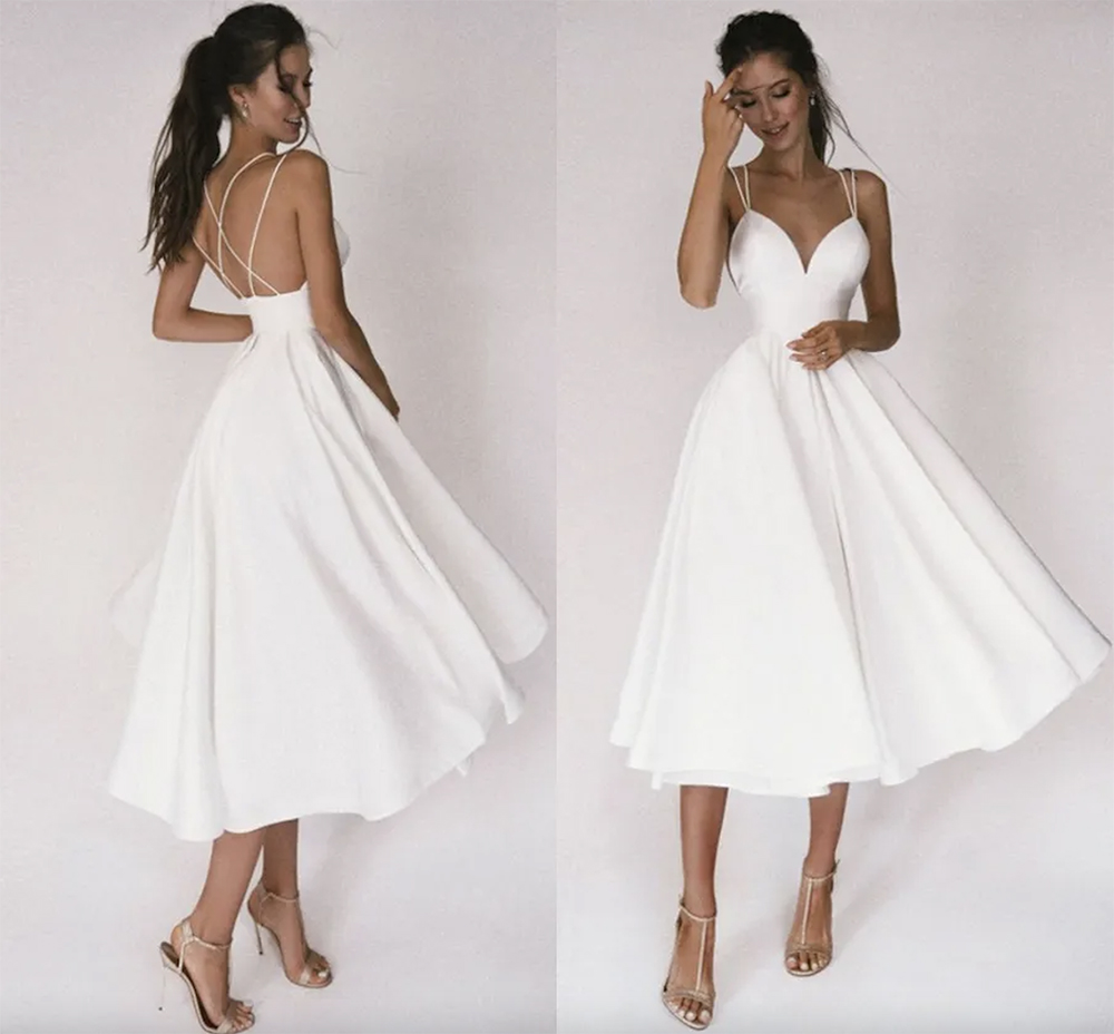 Sexy Short Wedding Dress 2023 Thin Straps Criss Cross Simple V Neck Satin Bridal Dresses A E Vestidos De Noiva Bride Gown 0914