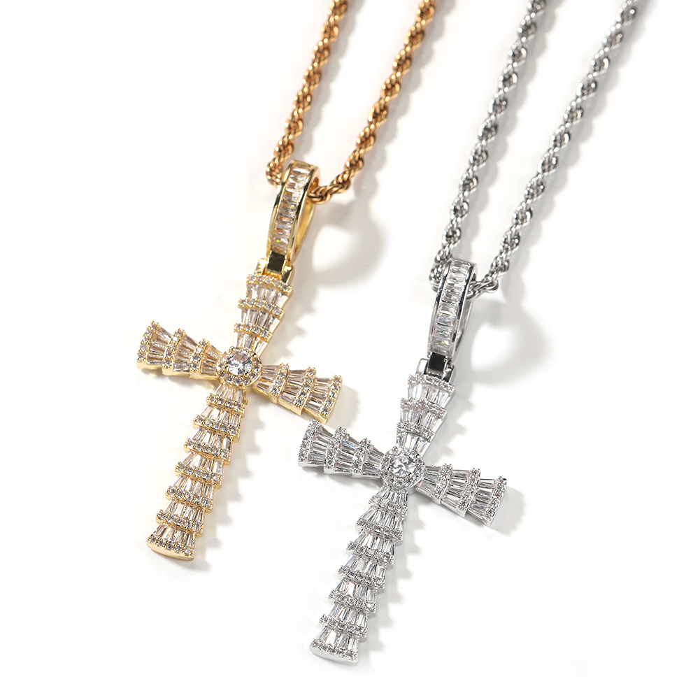 Hip Hop Multilayer Cross Pendant Necklace Full 5A Zircon Cool Men 18k Real Gold Plated Religion Jewelry
