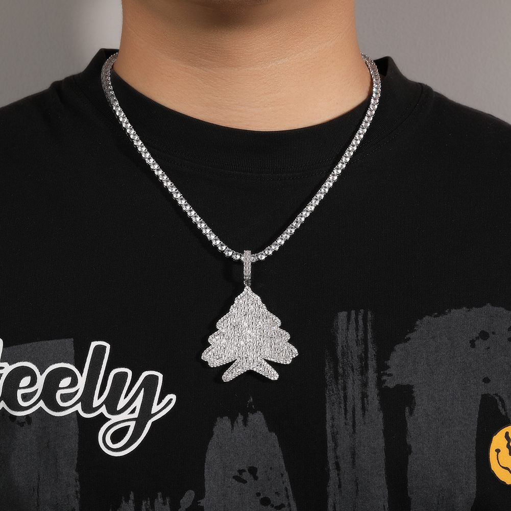 Hip Hop Christmas Tree Pendant Necklace Women Child Gift Full 5A Zircon 18k Real Gold Plated Jewelry