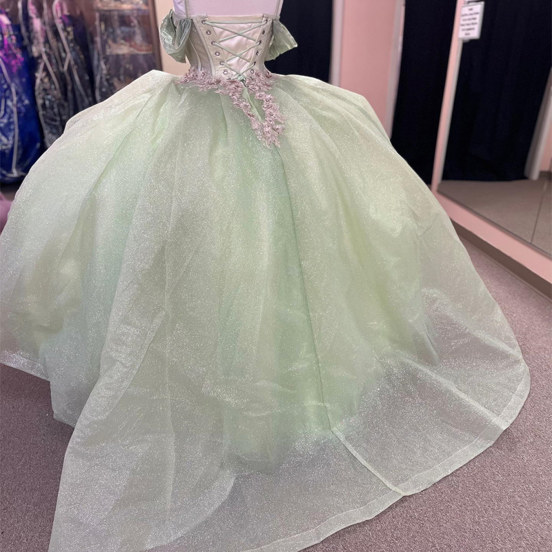 Sage Green Shiny Princess Quinceanera Dresses 2024 wer Appliques Lace-up Corset Off shoulder Vestidos De 15 Anos Prom