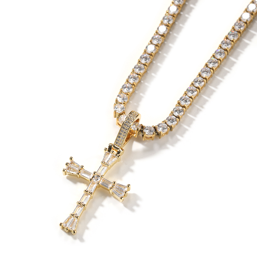 Hip Hop TopBling T Zircon Cross Pendant Necklace Women Men Gift Real Gold Plated Religion Jewelry