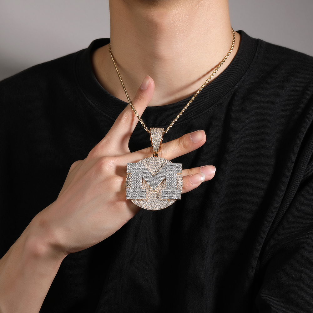 Hip Hop DIY Custom Name Large A-Z Letters Round Pendant Mens Necklace 5A Zircon Jewelry