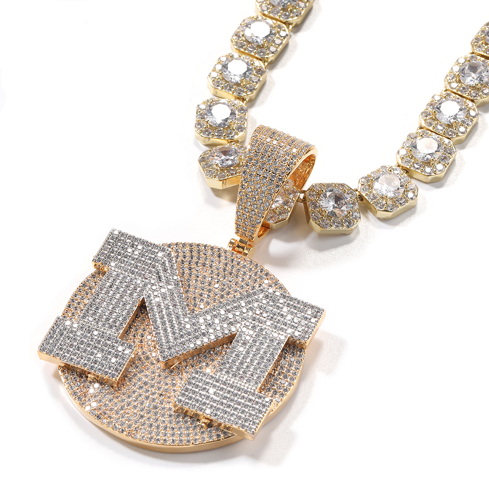 Hip Hop DIY Custom Name Large A-Z Letters Round Pendant Mens Necklace 5A Zircon Jewelry