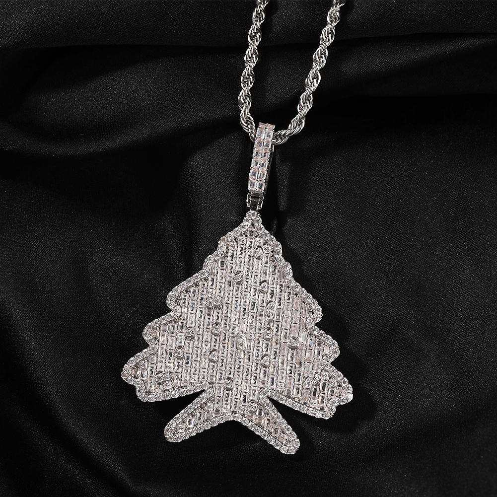 Hip Hop Christmas Tree Pendant Necklace Women Child Gift Full 5A Zircon 18k Real Gold Plated Jewelry