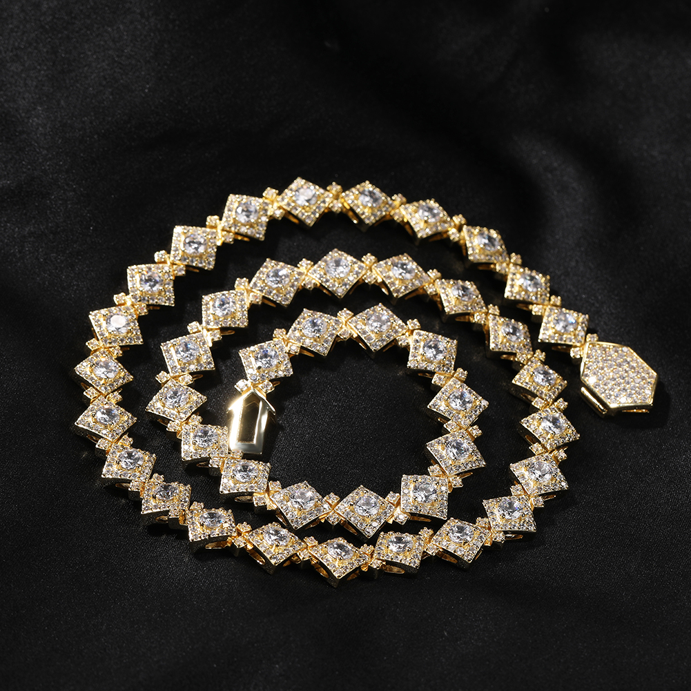12mm Hip Hop Rhombus Tennis Chain Necklace Women Mens Sweater Chain Full 5A Zircon Jewelry