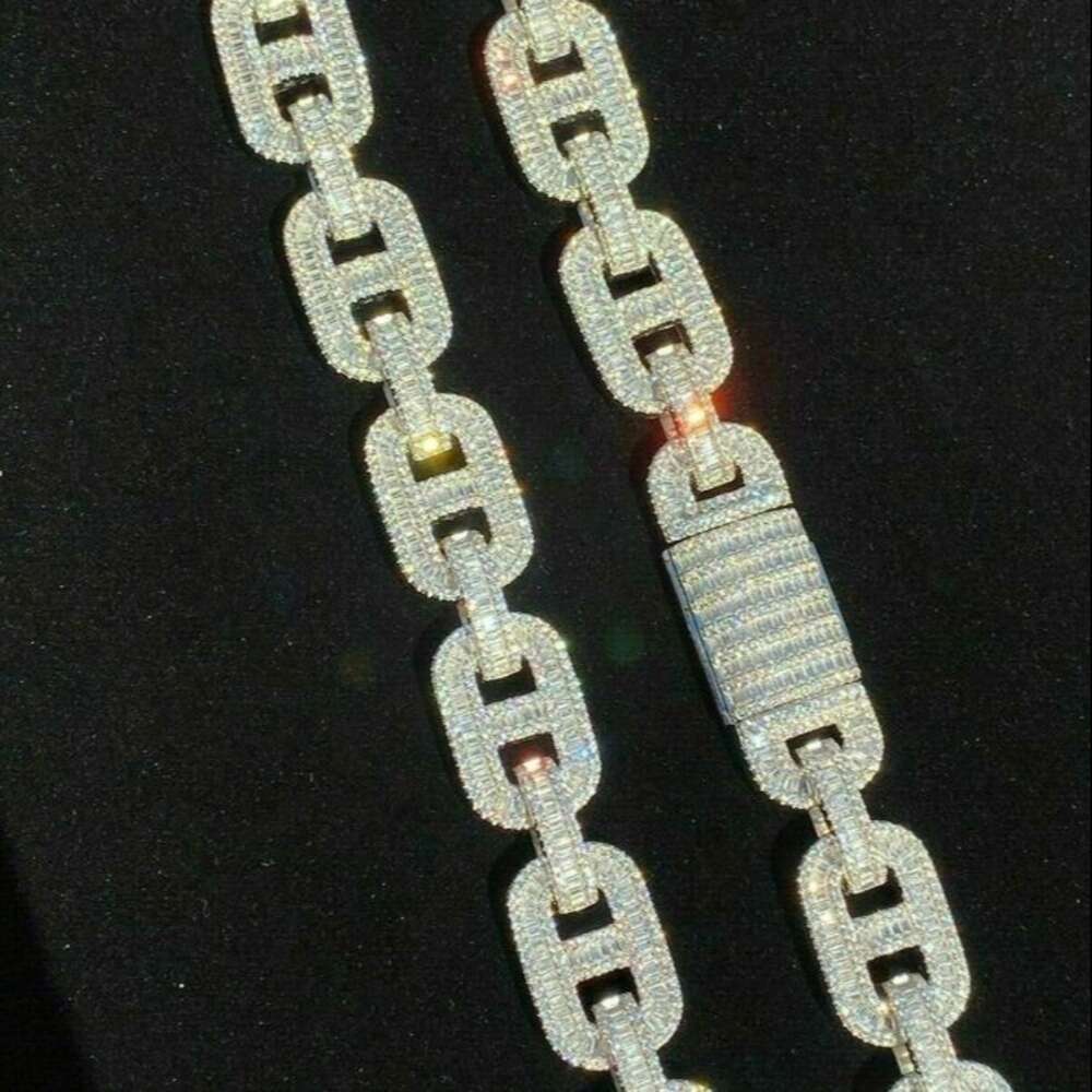Ice out chain bracelet moissanite chain Vvs Cuban Chain Link Baguette Moissanite Diamond Mariner