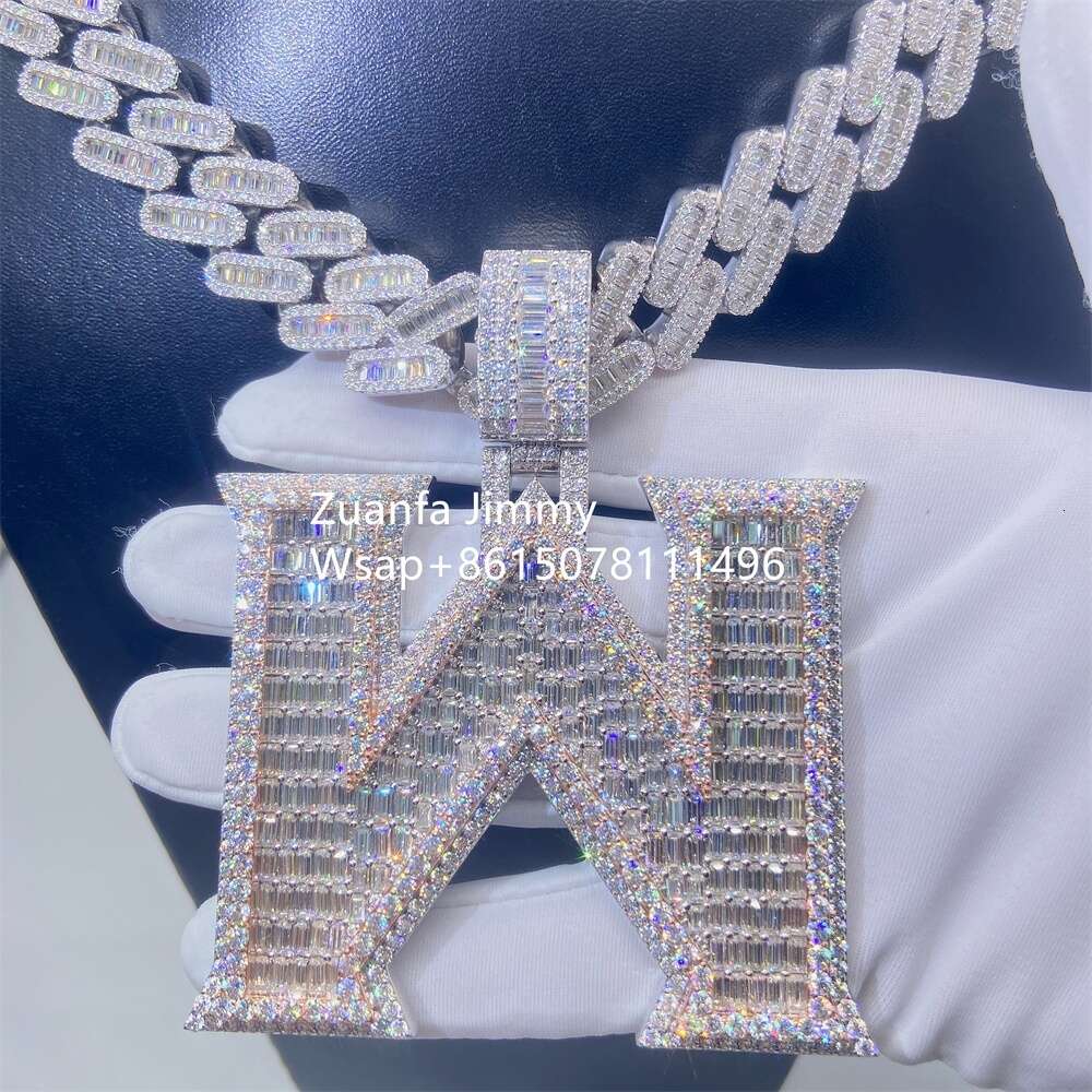 Customized Double Layered 3d Buss Down Heavy Fully Iced Out Hiphop Baguette Moissanite w Initial Letter Pendants