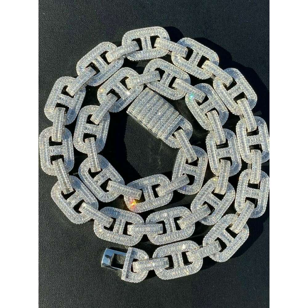 Ice out chain bracelet moissanite chain Vvs Cuban Chain Link Baguette Moissanite Diamond Mariner