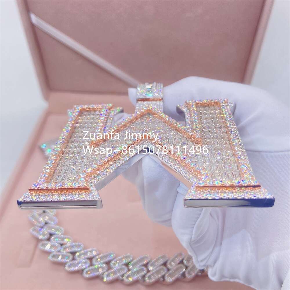Customized Double Layered 3d Buss Down Heavy Fully Iced Out Hiphop Baguette Moissanite w Initial Letter Pendants