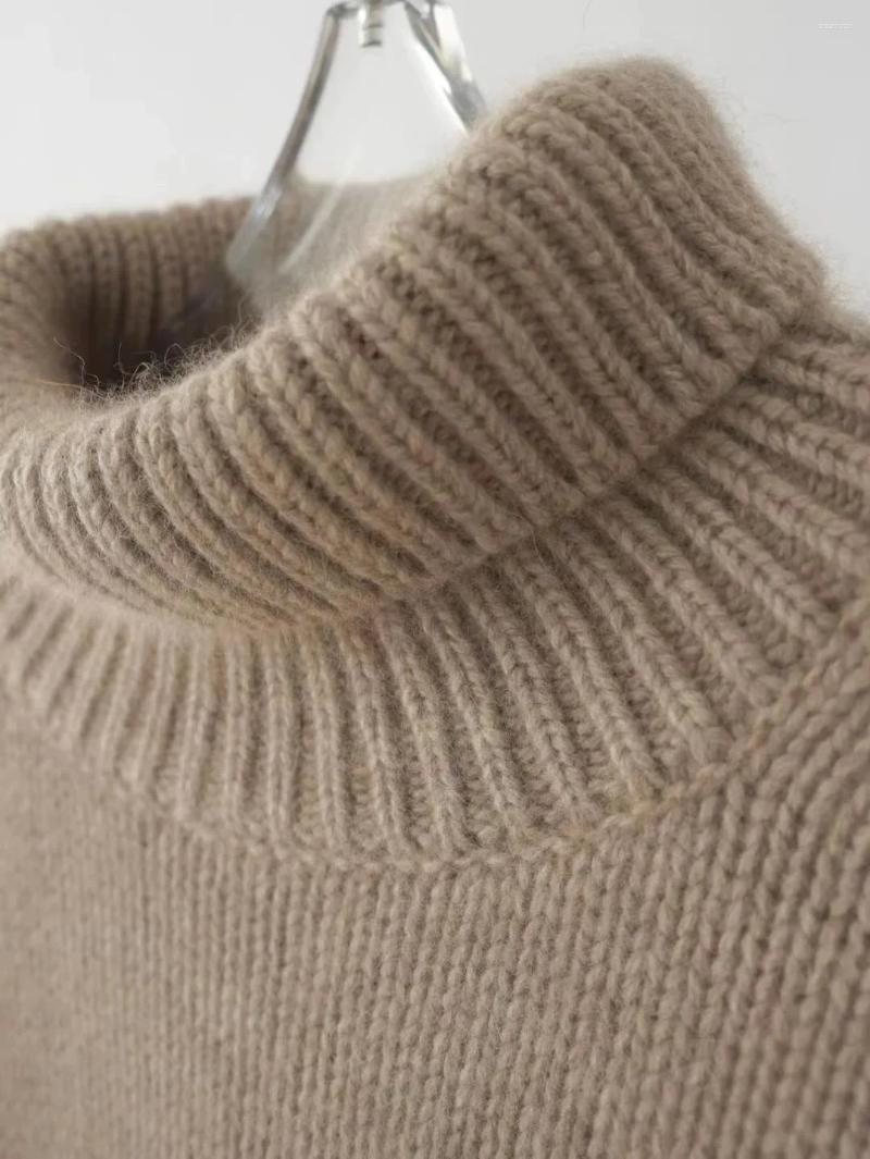 Designer women's sweater fashion Korea cashmere sweater pure wool high lapel 2025 autumn and winter casual loose padded knit top.