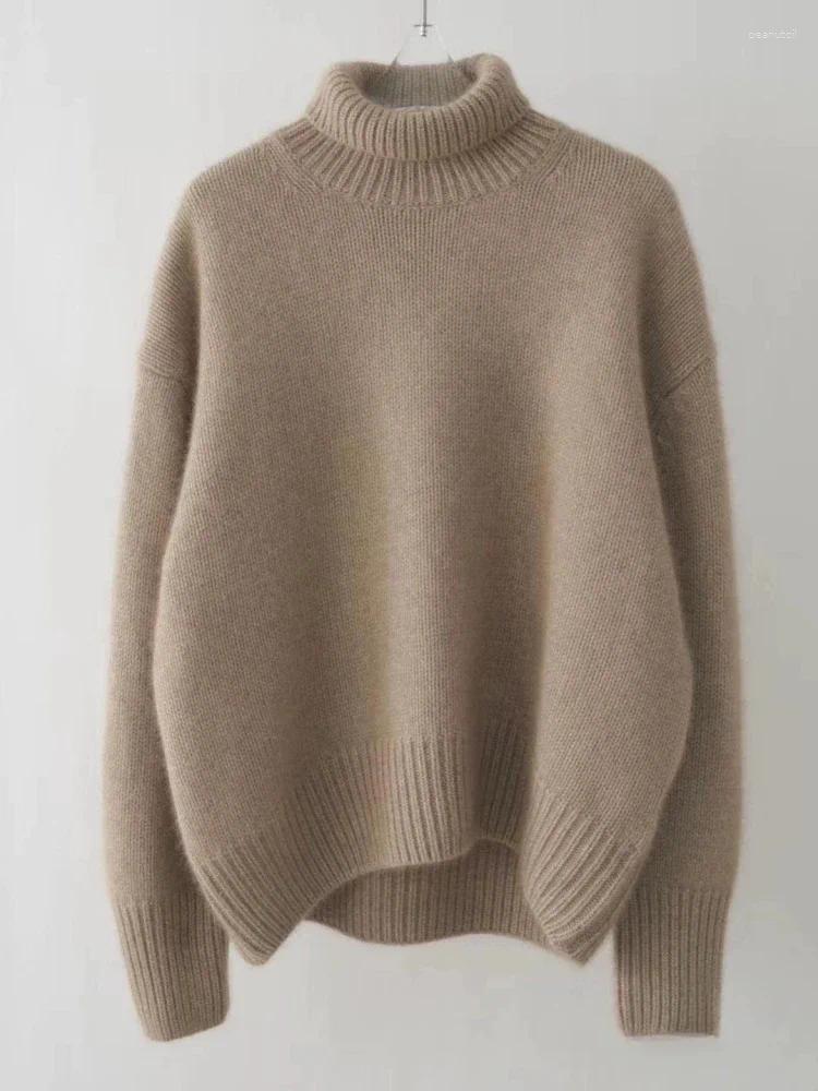 Designer women's sweater fashion Korea cashmere sweater pure wool high lapel 2025 autumn and winter casual loose padded knit top.