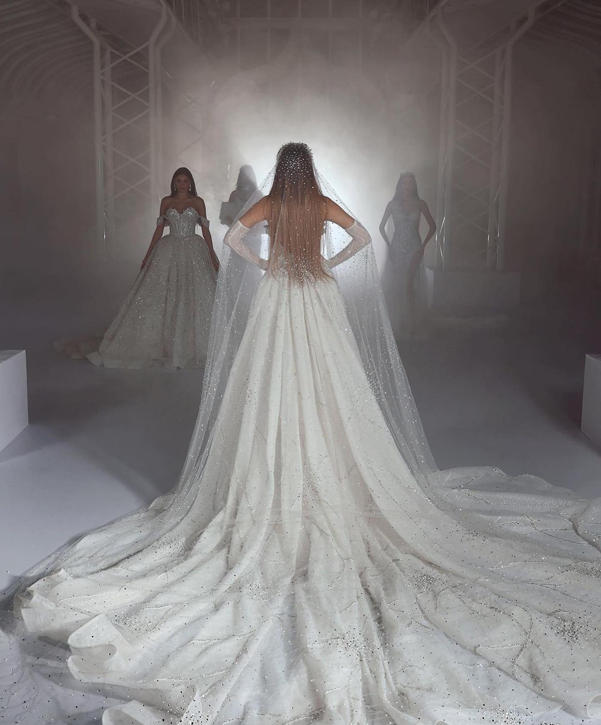 Shine Crystal Mermaid Wedding Dresses Fashion 3D-Lace Sexy Deep V-Neck Beads Slim Fit Detachable Train Bride Dresses Size Custom Made D-H23825