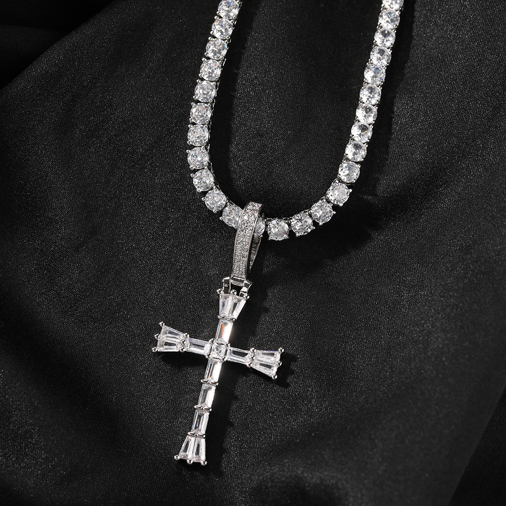 Hip Hop TopBling T Zircon Cross Pendant Necklace Women Men Gift Real Gold Plated Religion Jewelry
