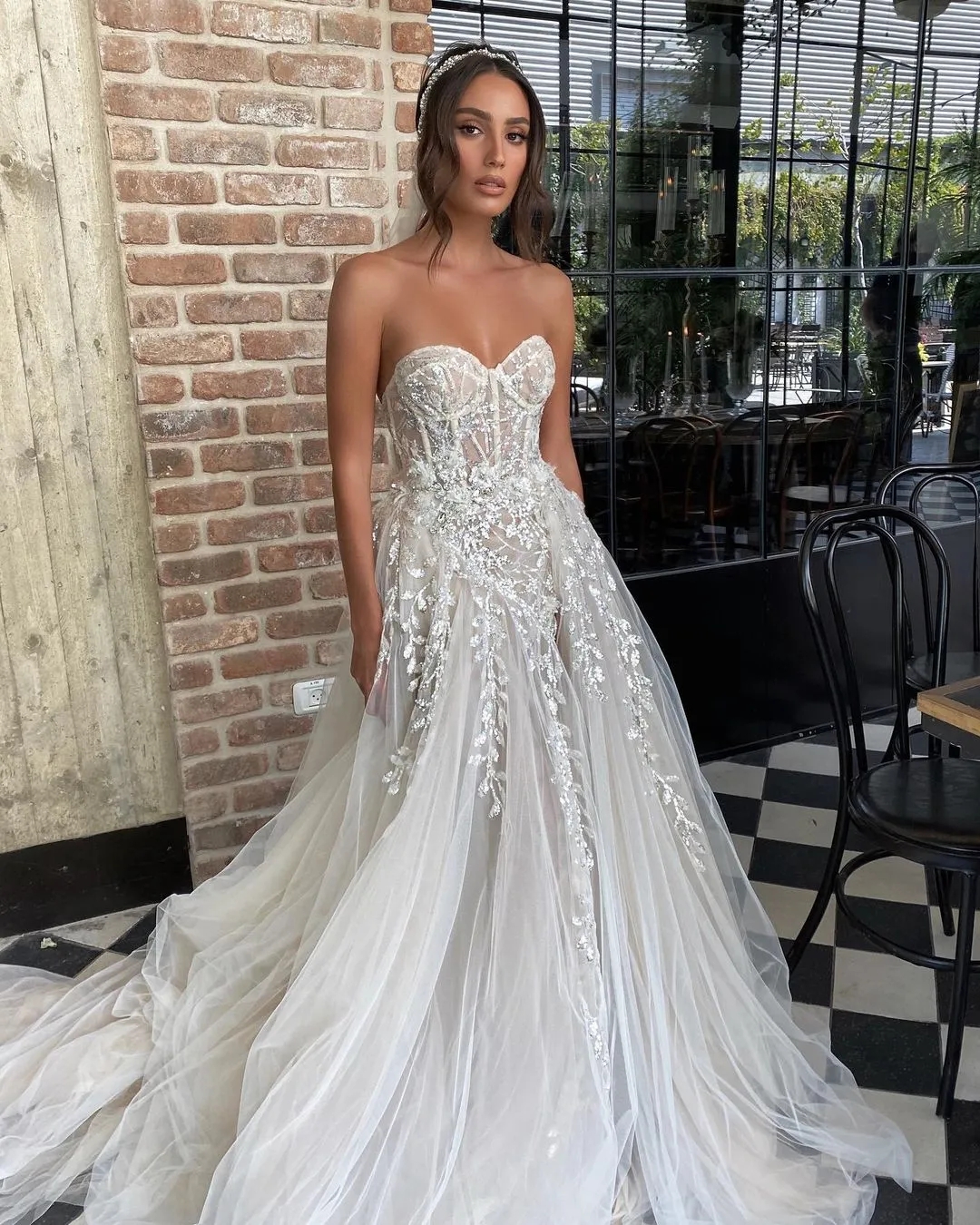 A Line Boho Wedding Dress 2024 Sweetheart Slit Sequins Appliques Tulle Bridal Women Gowns Vestido De Novia Robe De Mariage