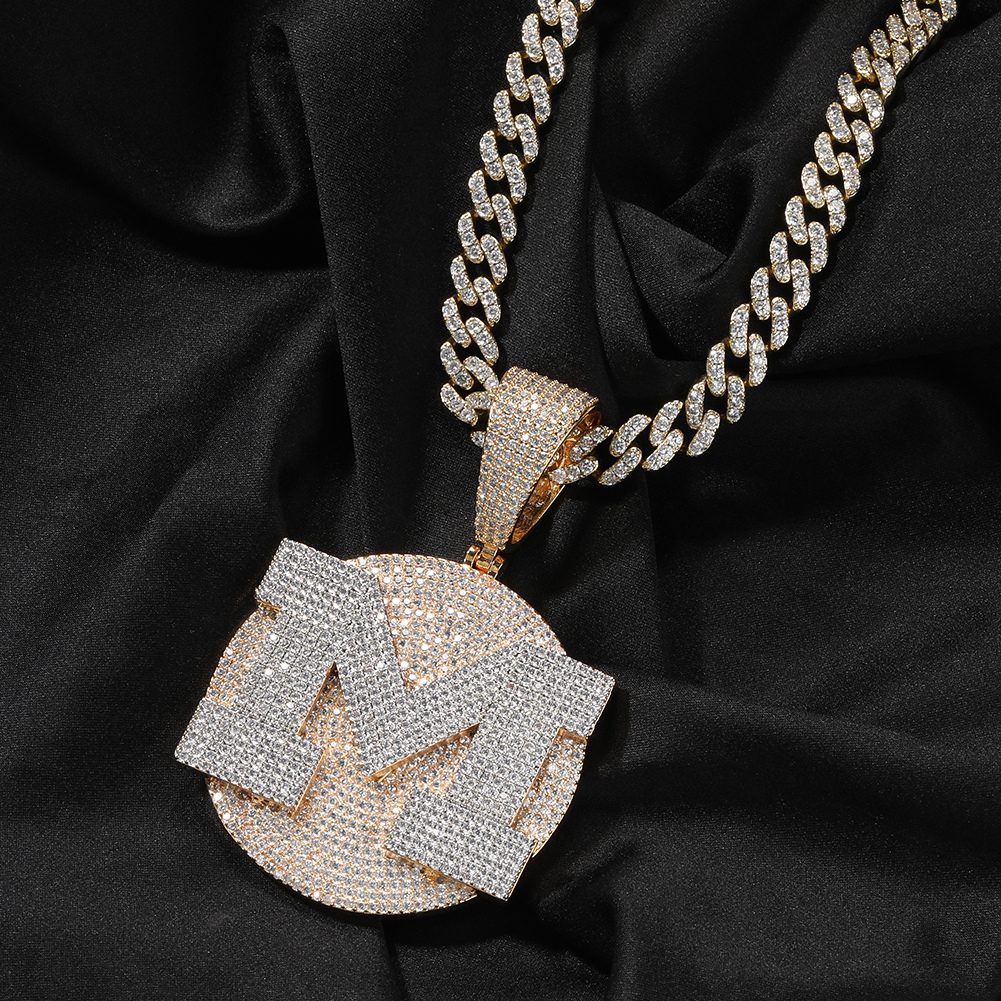 Hip Hop DIY Custom Name Large A-Z Letters Round Pendant Mens Necklace 5A Zircon Jewelry