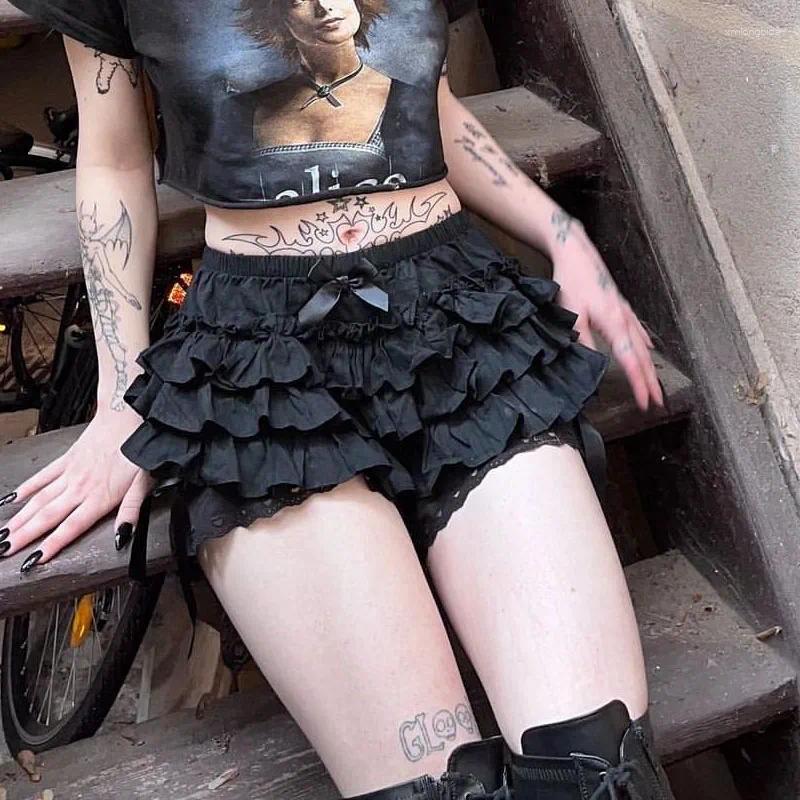 Women's Panties Gothic Lolita Lace Shorts Women Black Aesthetic Cute Sweet Bow Ruffle Bloomers Y2k E-girl Kawaii Frilly