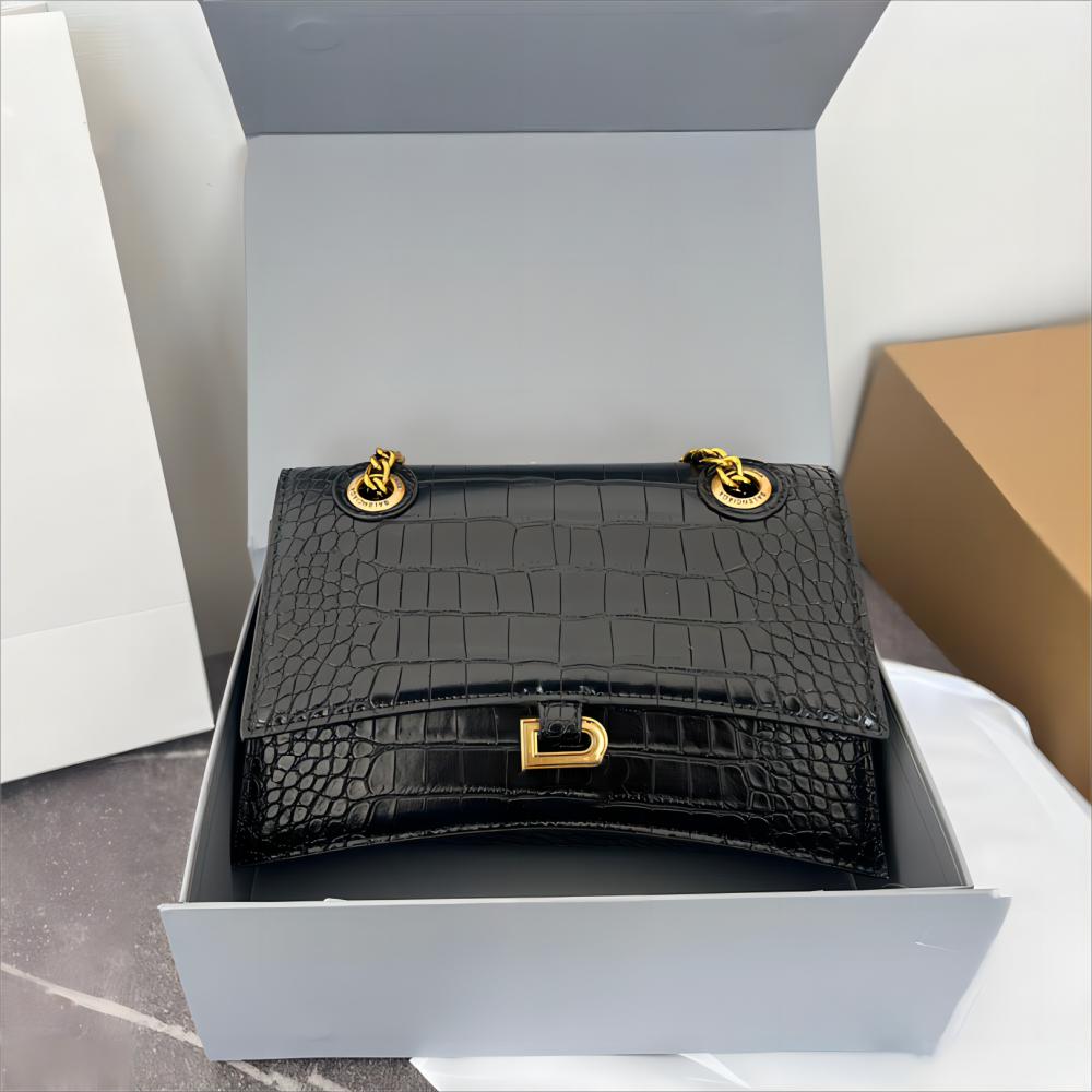 High Quality Hourglass Bag Crossbody Bag Designer Woman Handbag Shoulder Bag Crocodile Leather Curvilinear Base Aged-gold Logo Hardware Luxury Chain Bag