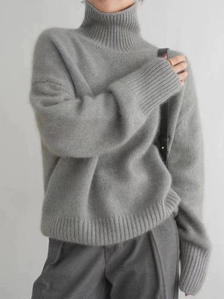 Designer women's sweater fashion Korea cashmere sweater pure wool high lapel 2025 autumn and winter casual loose padded knit top.