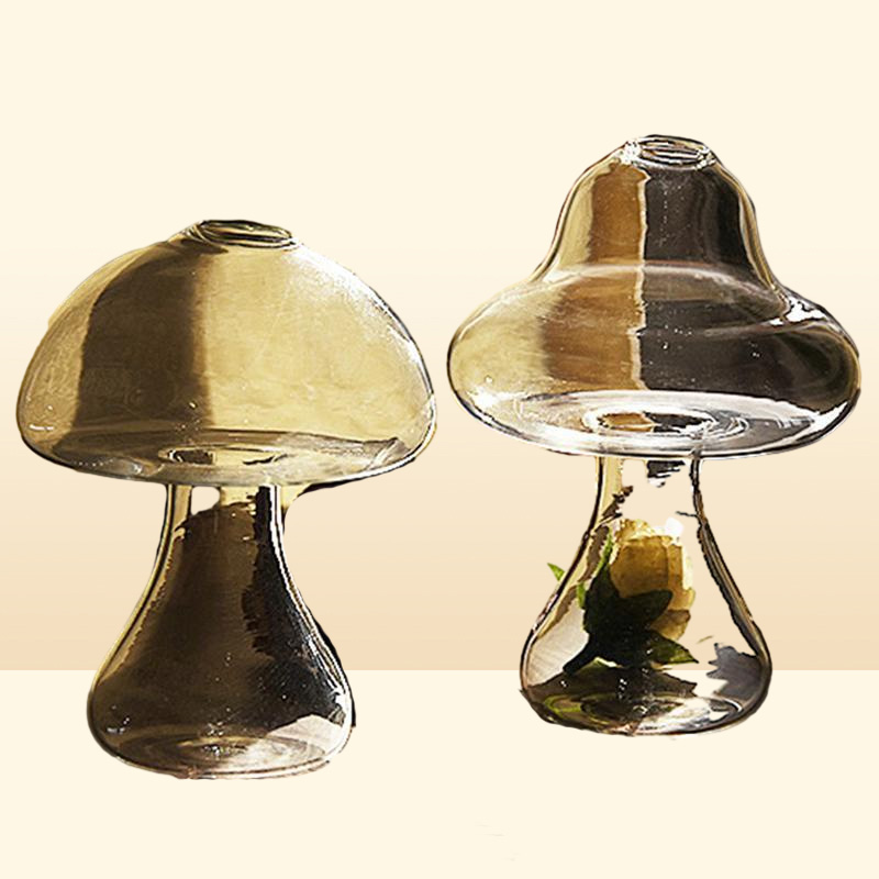 Transparent Mushroom Shaped Glass Vase Lovely Hydroponics Plant Creative Crafts Decor For Home Office Living Room Vases