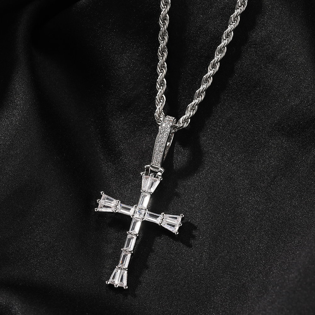 Hip Hop TopBling T Zircon Cross Pendant Necklace Women Men Gift Real Gold Plated Religion Jewelry