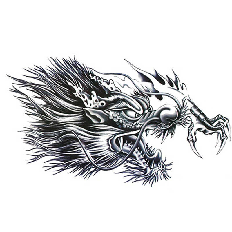 Three sided Buddha tattoo sticker waterproof and longlasting dragon head over shoulder flower chest beautiful woman letter