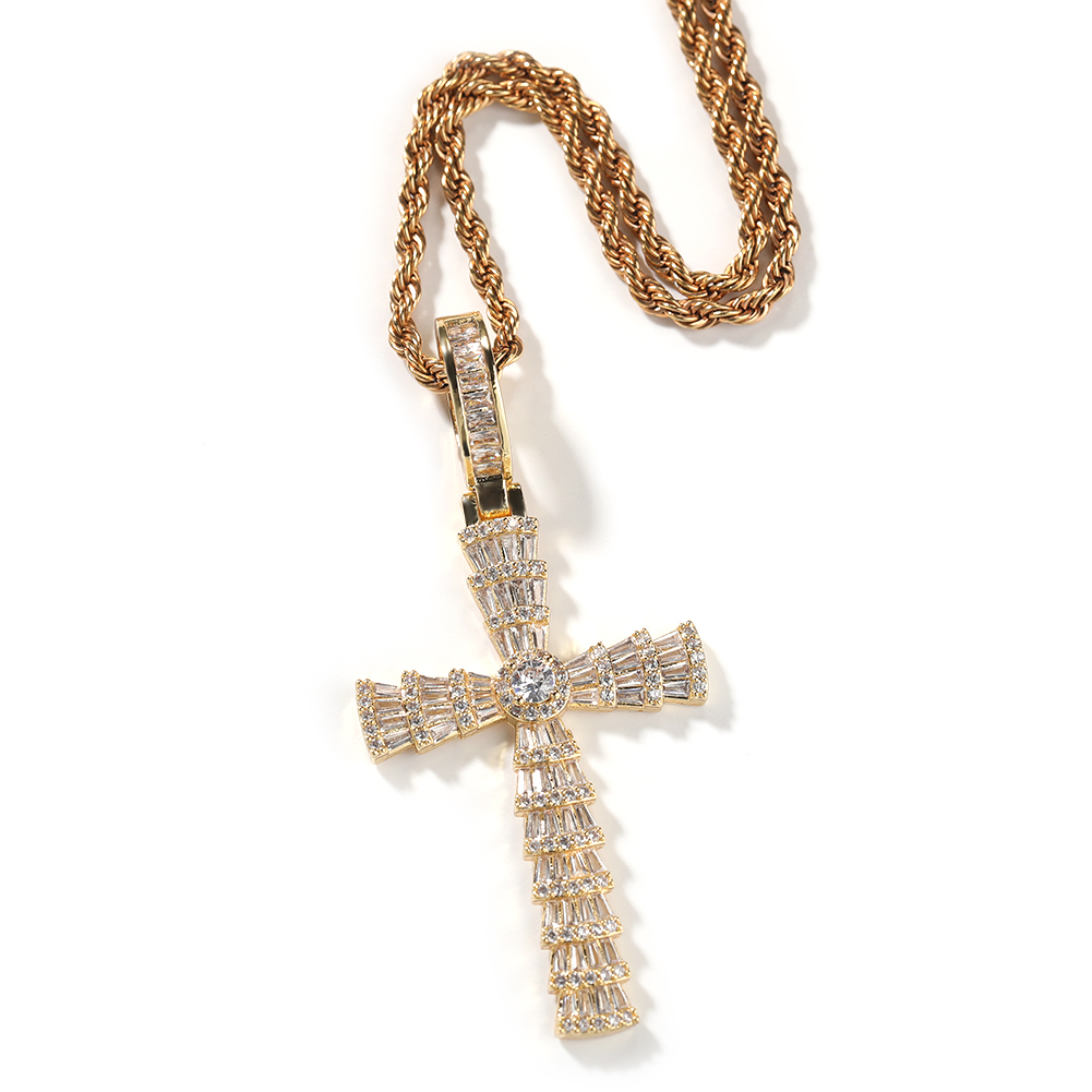 Hip Hop Multilayer Cross Pendant Necklace Full 5A Zircon Cool Men 18k Real Gold Plated Religion Jewelry