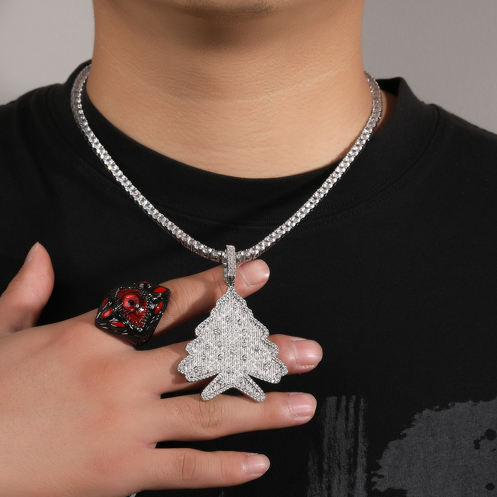Hip Hop Christmas Tree Pendant Necklace Women Child Gift Full 5A Zircon 18k Real Gold Plated Jewelry
