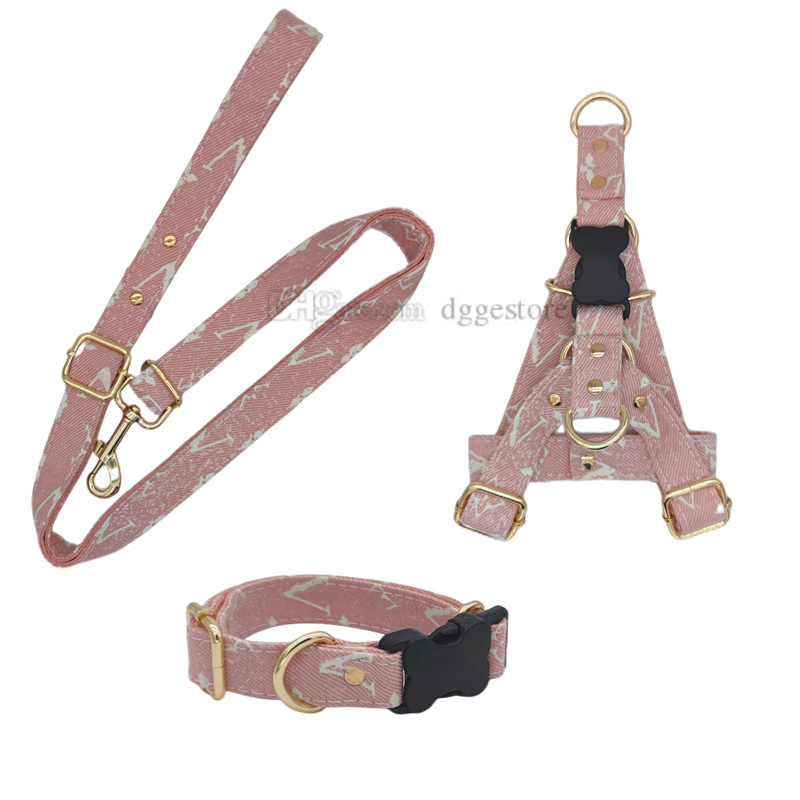 Designer Dog Harness Set No Pull Pet Adjustable Back Clip Halter Basic Collar Heavy Duty 5.5FT Anti-Twist Leash for Small Medium Large Dogs L Pink B18