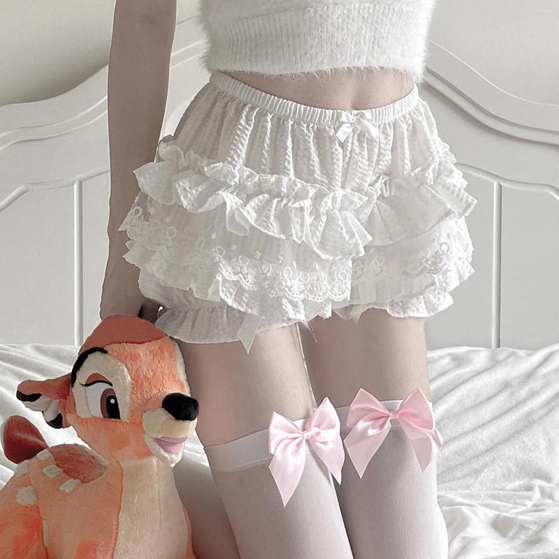 Women's Panties Summer Sweet Lolita Pumpkin Shorts Women Lace Ruffle Bow Safety Short Pants Cute Cake Skirt Knickers Japanese Kawaii JK