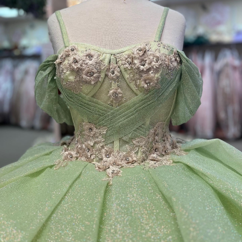 Sage Green Shiny Princess Quinceanera Dresses 2024 wer Appliques Lace-up Corset Off shoulder Vestidos De 15 Anos Prom