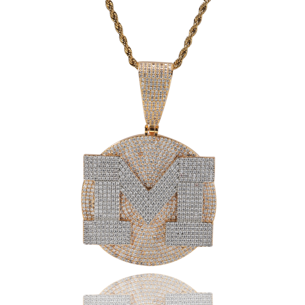 Hip Hop DIY Custom Name Large A-Z Letters Round Pendant Mens Necklace 5A Zircon Jewelry