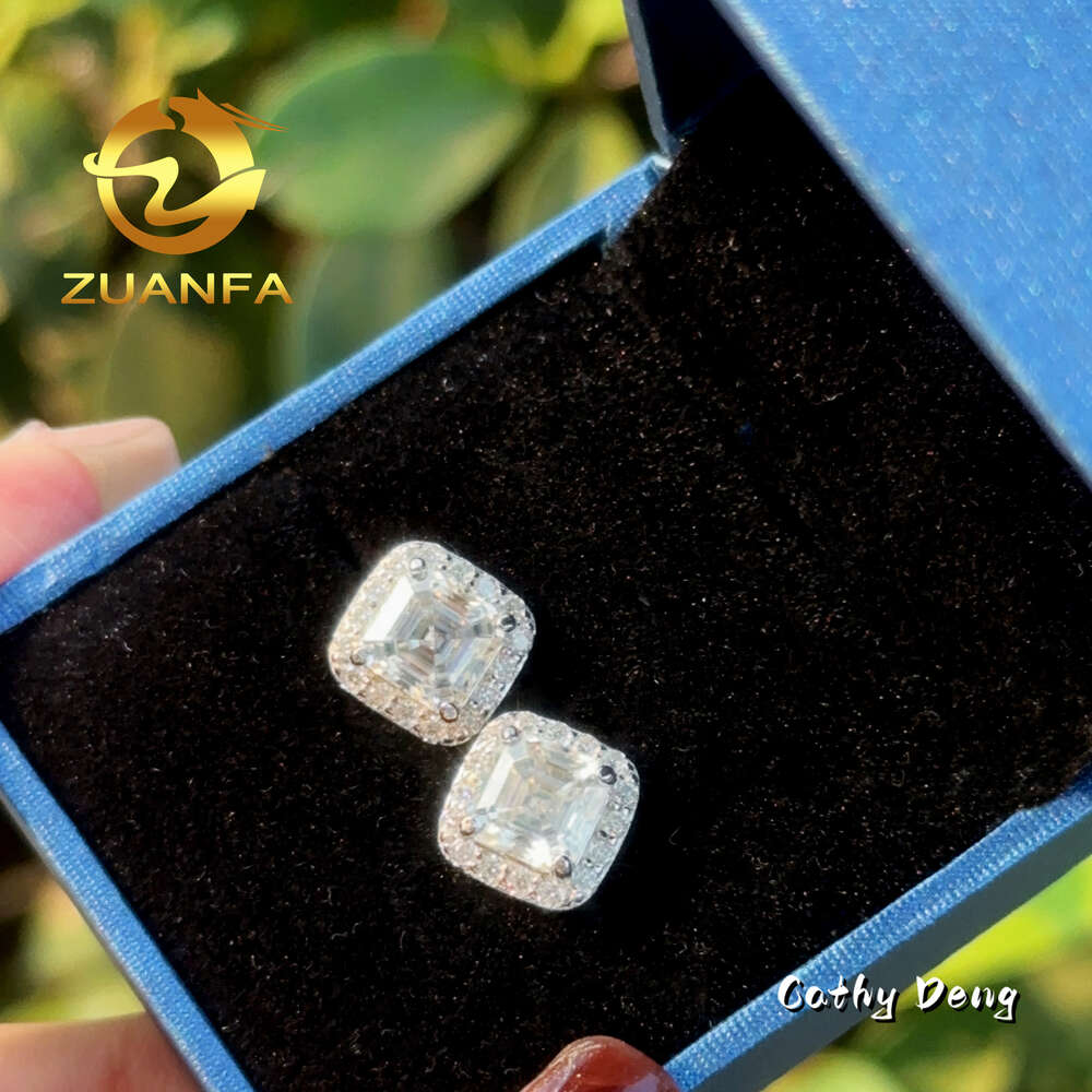 Wholesale Asscher Cut Moissnite Earring Vintage Stud Earrings 925 Silver Screw Back Crystal Earrings Set Gift for Men Women