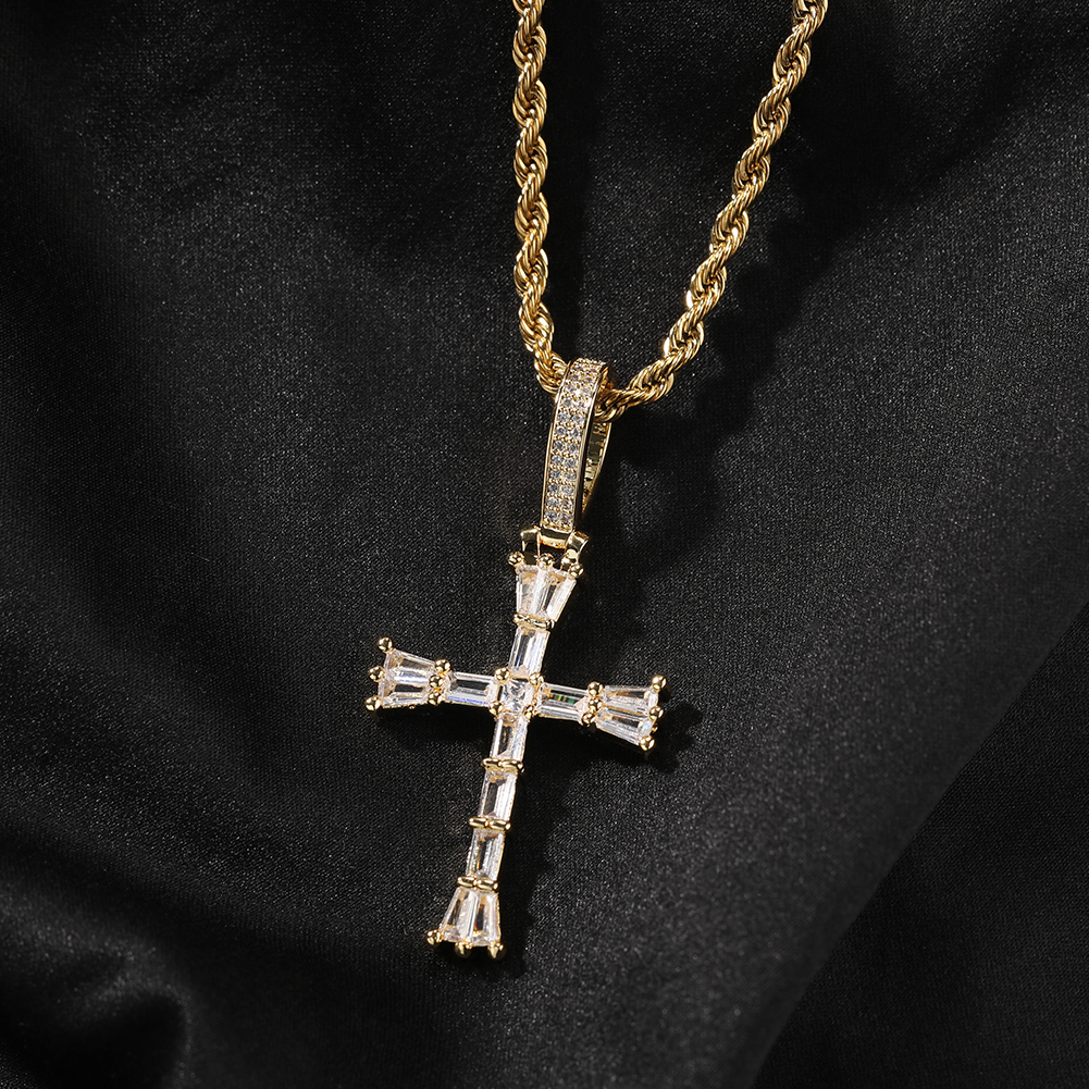 Hip Hop TopBling T Zircon Cross Pendant Necklace Women Men Gift Real Gold Plated Religion Jewelry
