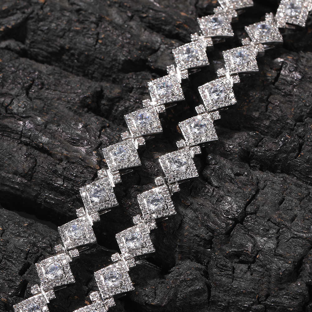 12mm Hip Hop Rhombus Tennis Chain Necklace Women Mens Sweater Chain Full 5A Zircon Jewelry