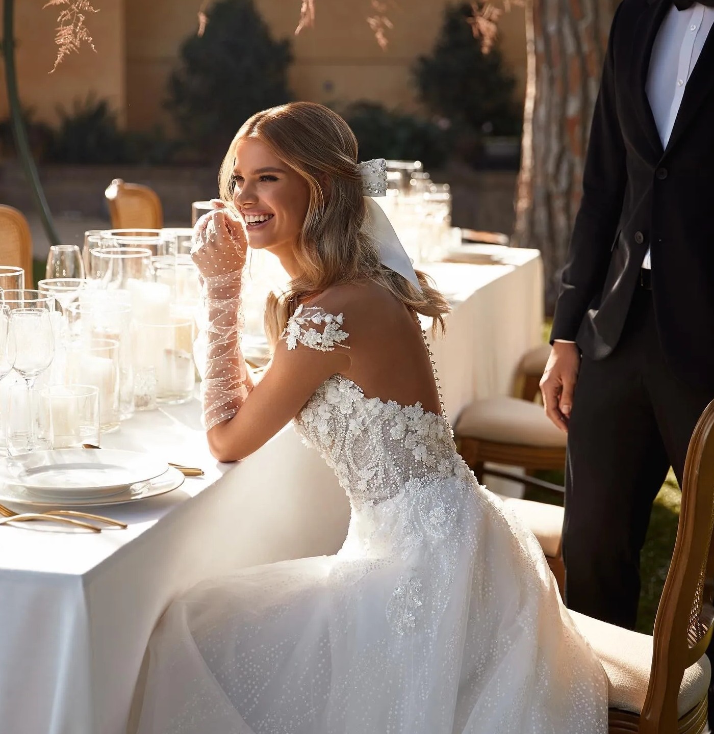 Boho A Line Wedding Dress 2024 for Bride Illusion Back V Neck Beads Lace Flowers Bridal Women Gowns Vestido De Novia Robe De Mariage