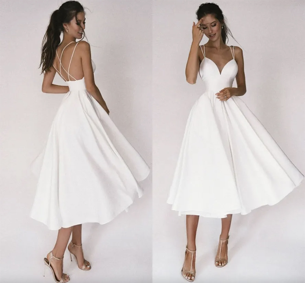 Sexy Short Wedding Dress 2023 Thin Straps Criss Cross Simple V Neck Satin Bridal Dresses A E Vestidos De Noiva Bride Gown 0914