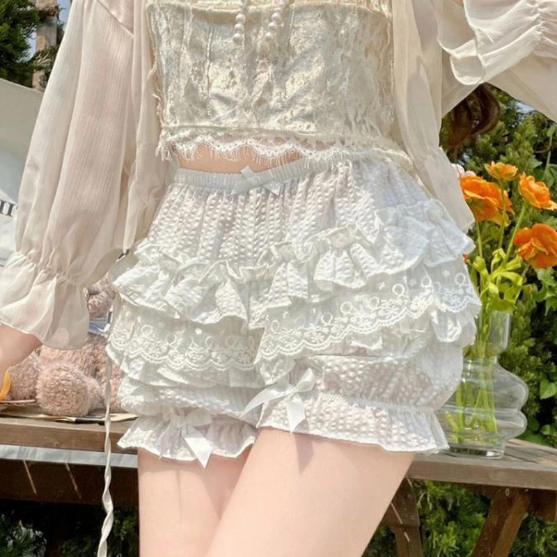 Women's Panties Summer Sweet Lolita Pumpkin Shorts Women Lace Ruffle Bow Safety Short Pants Cute Cake Skirt Knickers Japanese Kawaii JK