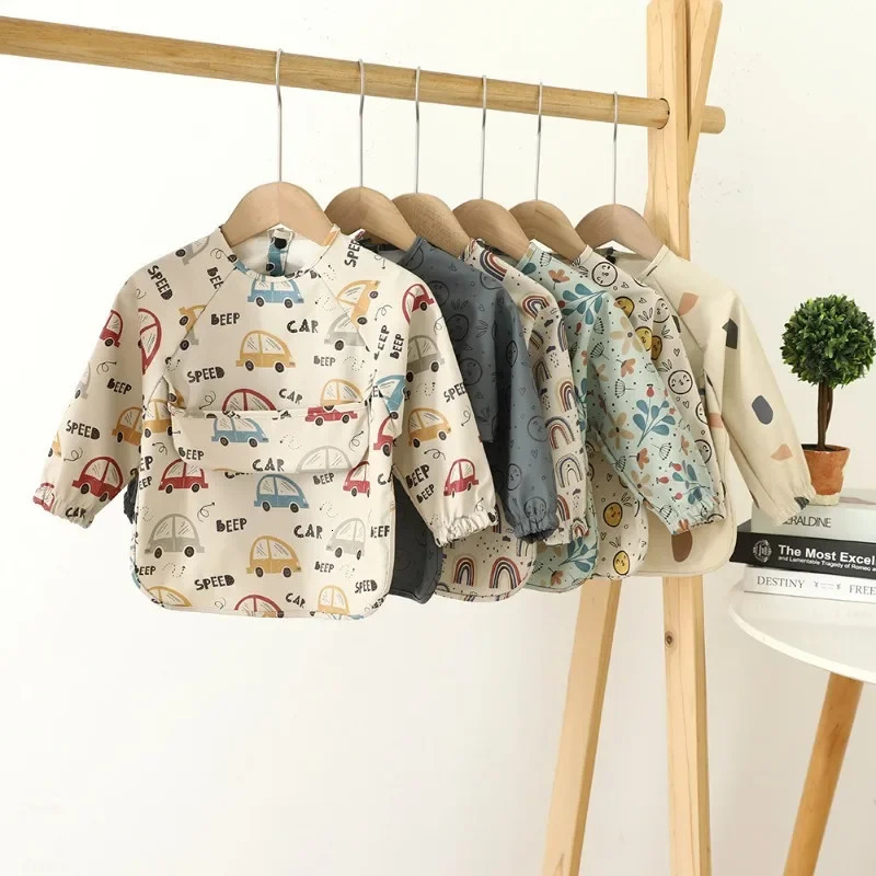 Children Feeding Aprons Long sleeve Baby bib with Pocket Full Cover Baby Bibs with Pocket waterproof long sleeve bibs 231222