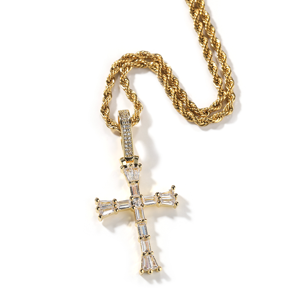 Hip Hop TopBling T Zircon Cross Pendant Necklace Women Men Gift Real Gold Plated Religion Jewelry