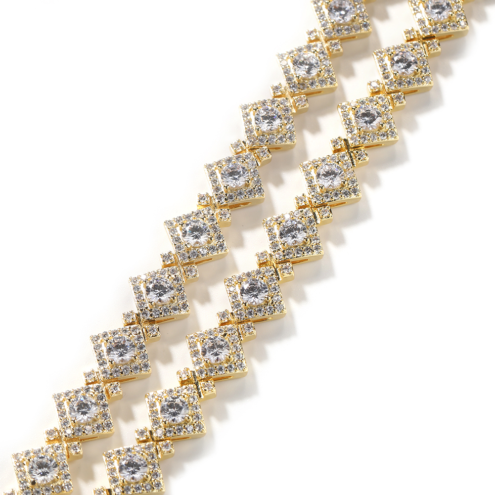 12mm Hip Hop Rhombus Tennis Chain Necklace Women Mens Sweater Chain Full 5A Zircon Jewelry