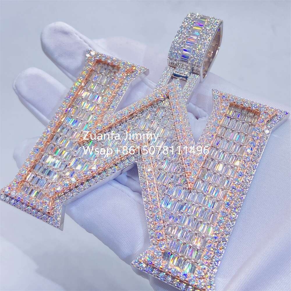 Customized Double Layered 3d Buss Down Heavy Fully Iced Out Hiphop Baguette Moissanite w Initial Letter Pendants