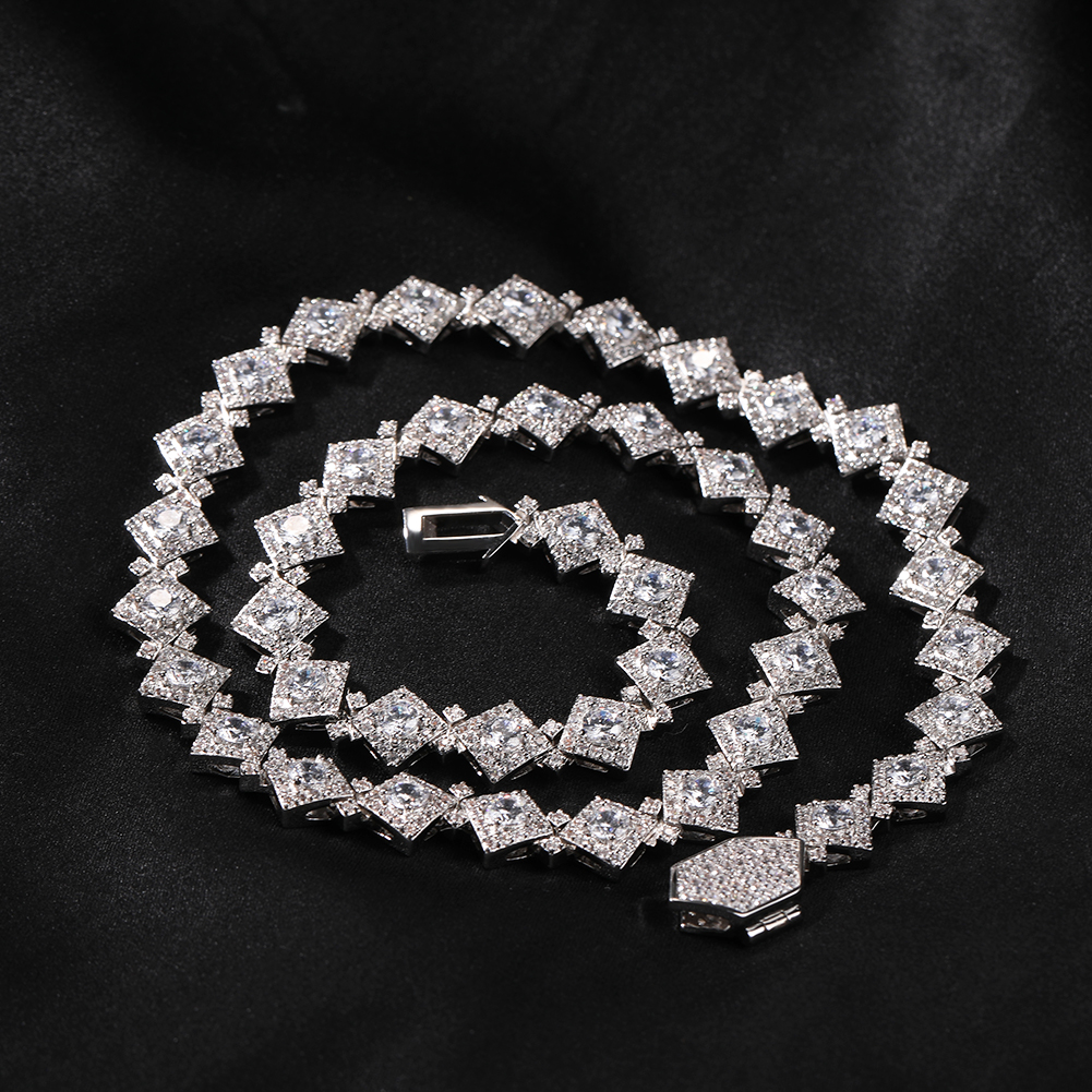 12mm Hip Hop Rhombus Tennis Chain Necklace Women Mens Sweater Chain Full 5A Zircon Jewelry