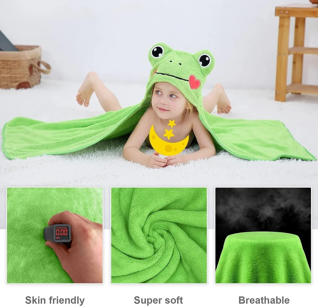 MICHLEY Cute Frog Toddler Hooded Baby Towels Super Soft Bathrobe Shower Warm Sleeping Swaddle Blanket For Boys Girls Kids 09T 231222