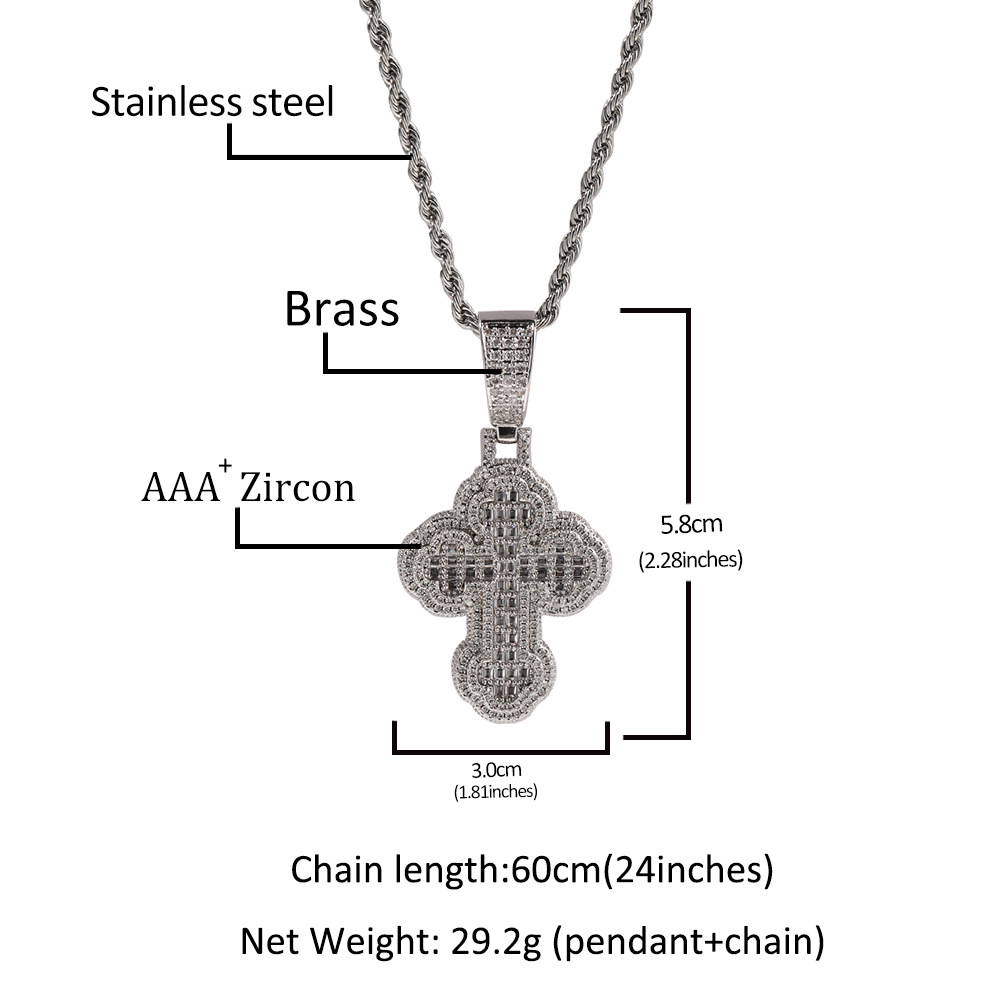 Hip Hop Cross Pendant Necklace TopBling 5A T Zircon 18k Real Gold Plated Religion Jewelry
