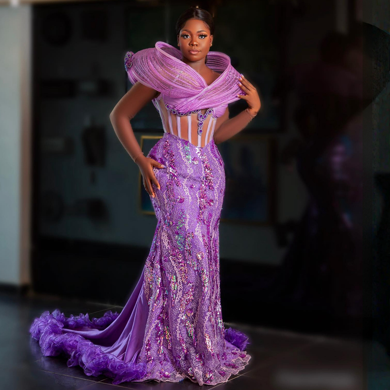 2024 Plus Size Aso Ebi Prom Dresses Illusion Mermaid Lace Beaded Evening Formal Dress for African Black Women Birthday Party Second Reception Engageme