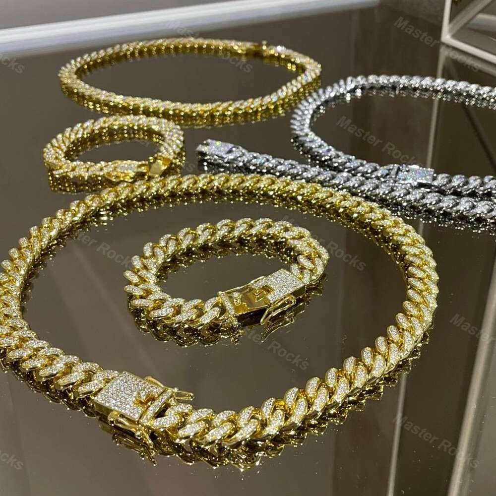 Men Hip Hop Chain for Rapper Pass Diamond Tester Moissanite Cuban Link Chain 10mm 2 Rows Silver Miami Cuban Link