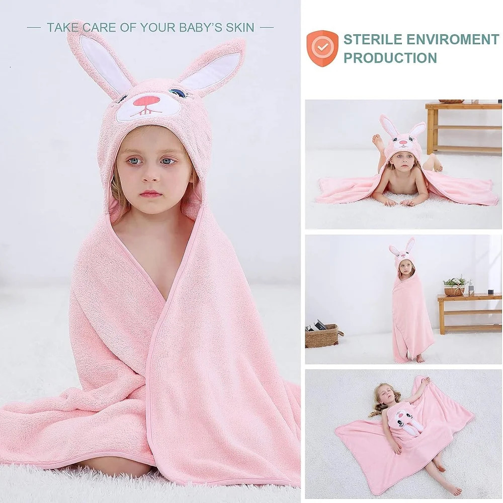 MICHLEY Cute Frog Toddler Hooded Baby Towels Super Soft Bathrobe Shower Warm Sleeping Swaddle Blanket For Boys Girls Kids 09T 231222