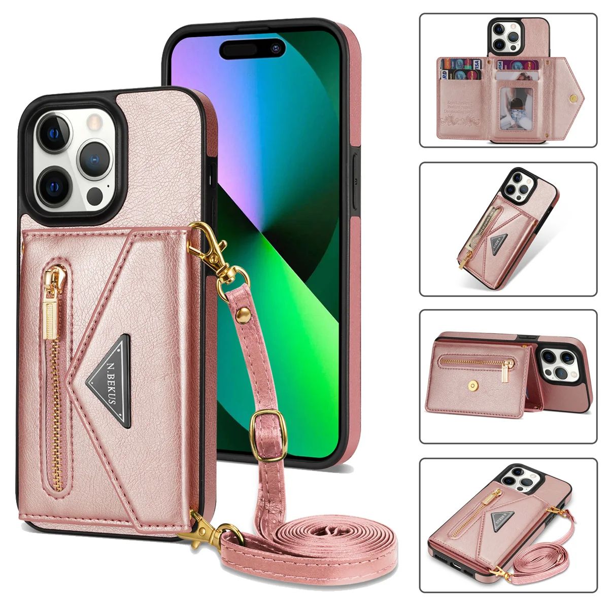Luxury Crossbody Wallet Phone Case for iPhone 16 15 14 Plus 13 Pro Max 12 Mini 11 Slim Flip Leather Stand Zipper Pocket Card Holder Protective Cover w